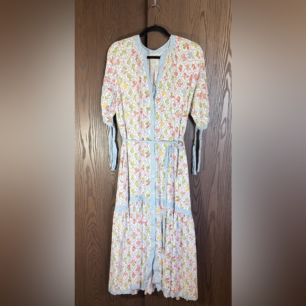 IVORY BLOCK PRINT FLORAL MAXI DRESS